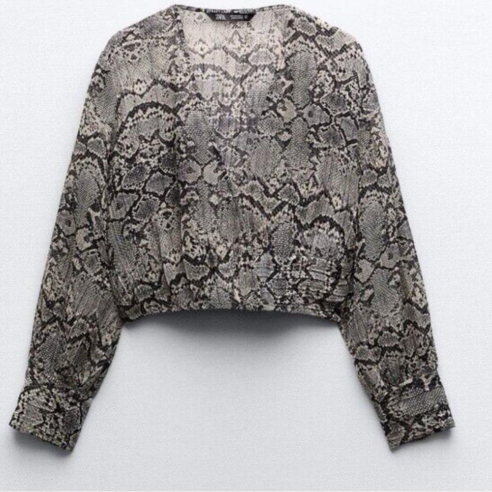 Zara Women's Black and Gray Snake Print Top size Medium NWT